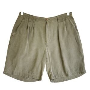 Tommy Bahama Mens Silk Shorts Size 36 Front Pleat 7" Inseam Olive Green Resort